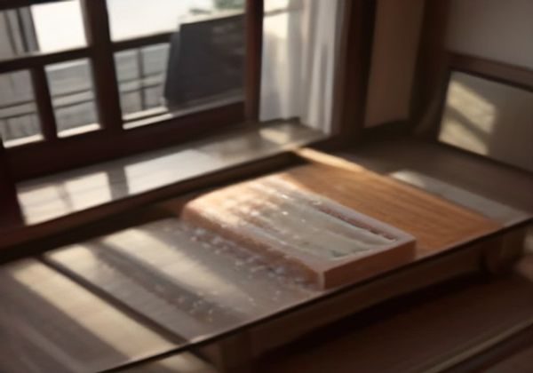 浴室洗手台上摆放的肥皂、毛巾与安全套包装，画面简洁传递卫生防护主题